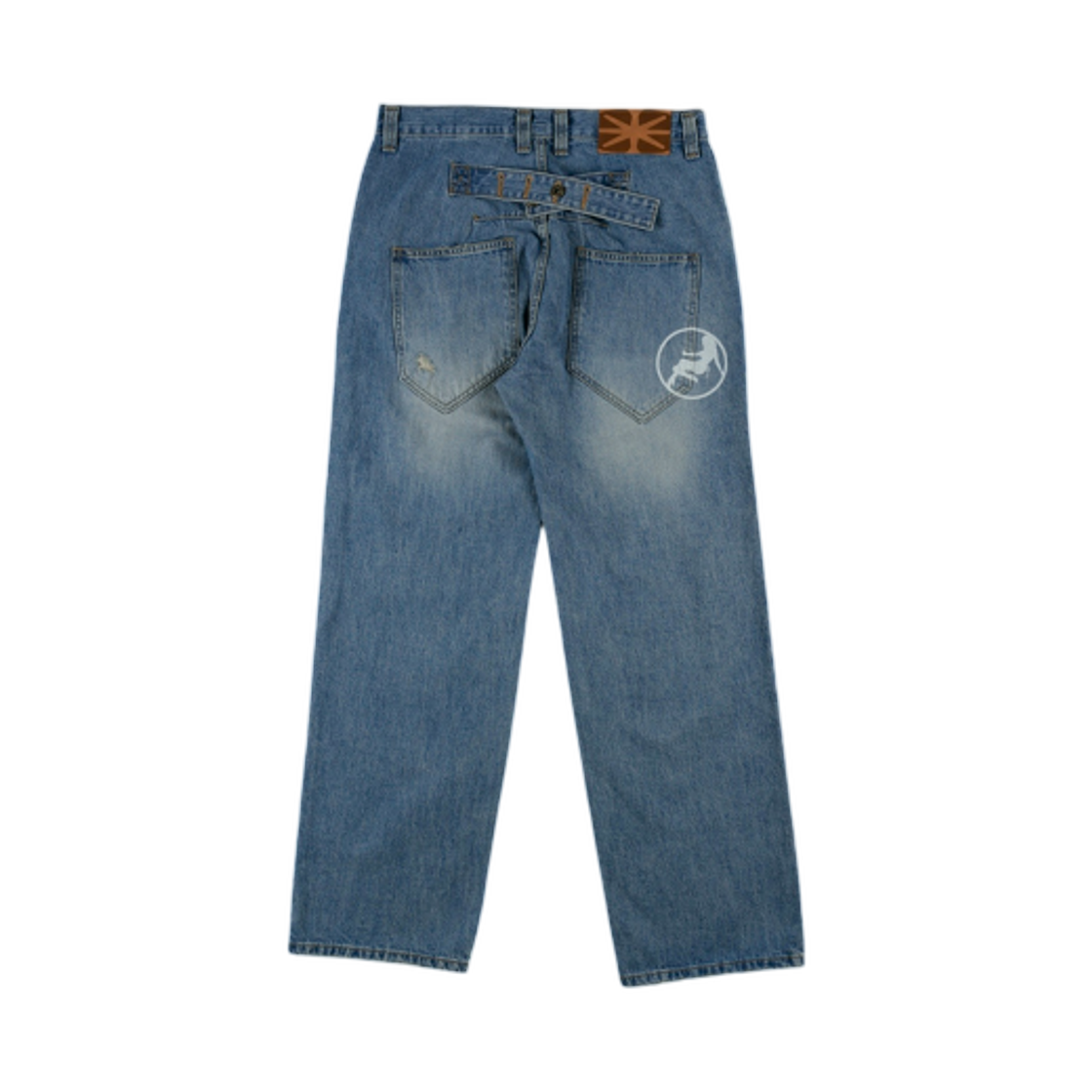 - ERTR Back Belt Distressed Denim Pants Blue