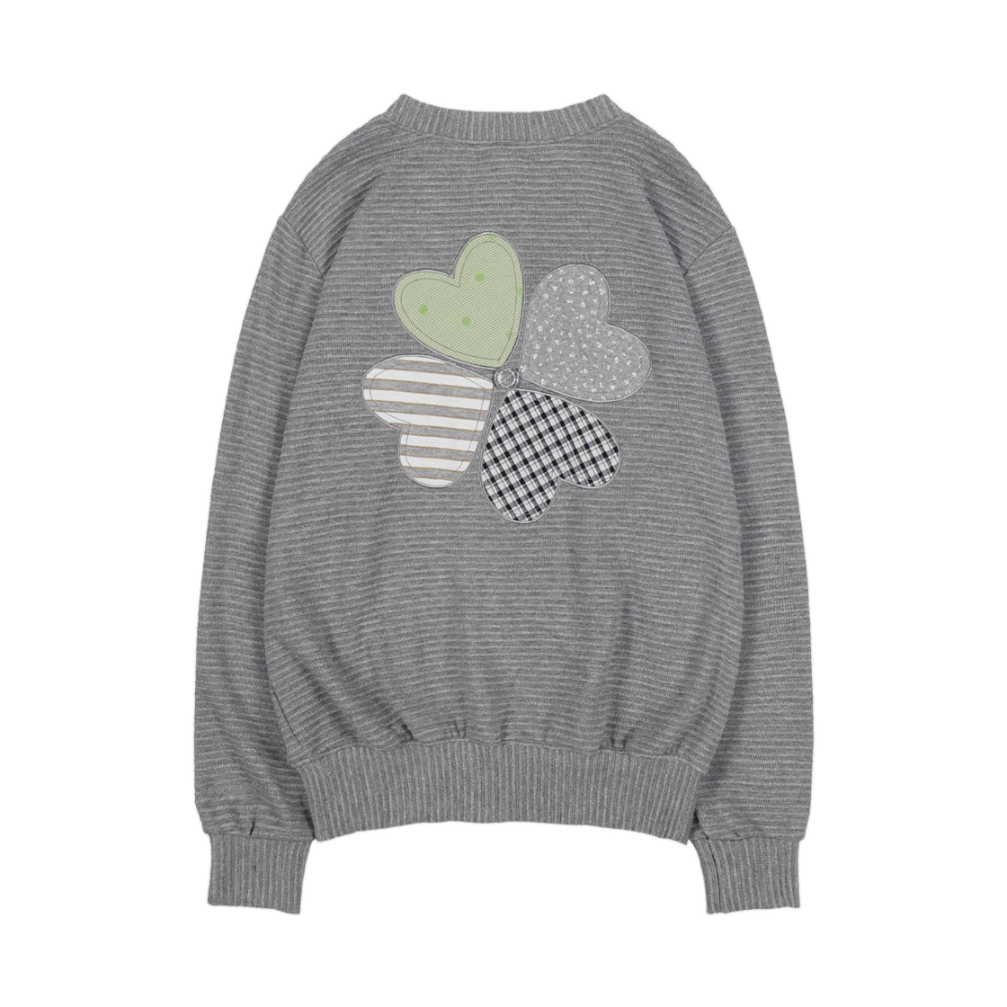 (W) 팬시 클럽 클로버 패치워크 가디건 그레이((W) Fancy Club Clover Patchwork Cardigan Gray) - 2