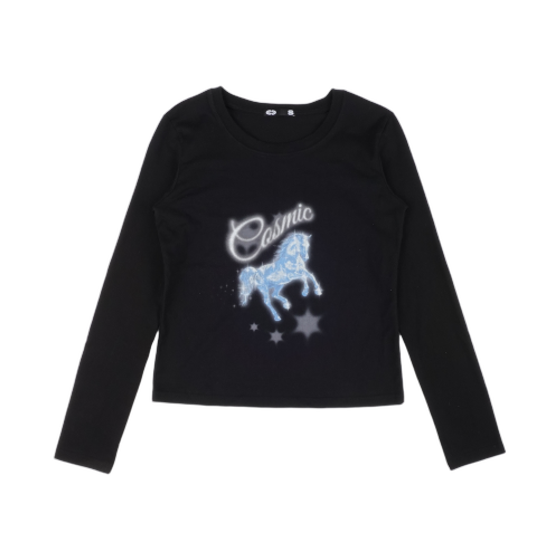 이알티알 코스믹 홀스 롱슬리브 티셔츠 스몰 핏 블랙(ERTR Cosmic Horse L/S T-Shirt Small Fit Black)