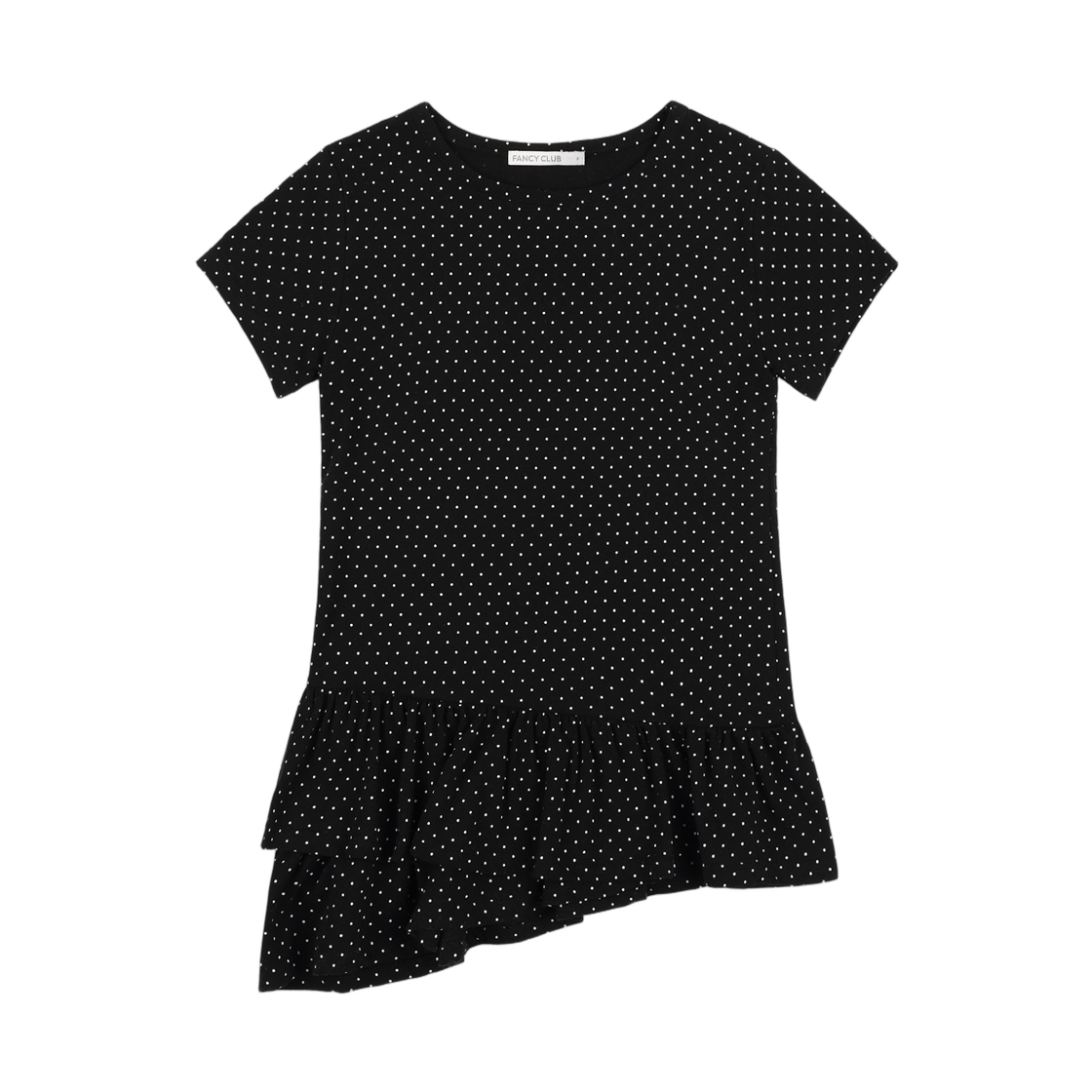 (W) 팬시 클럽 프릴 레이어드 도트 티셔츠 블랙((W) Fancy Club Frill Layered Dot T-Shirt Black)