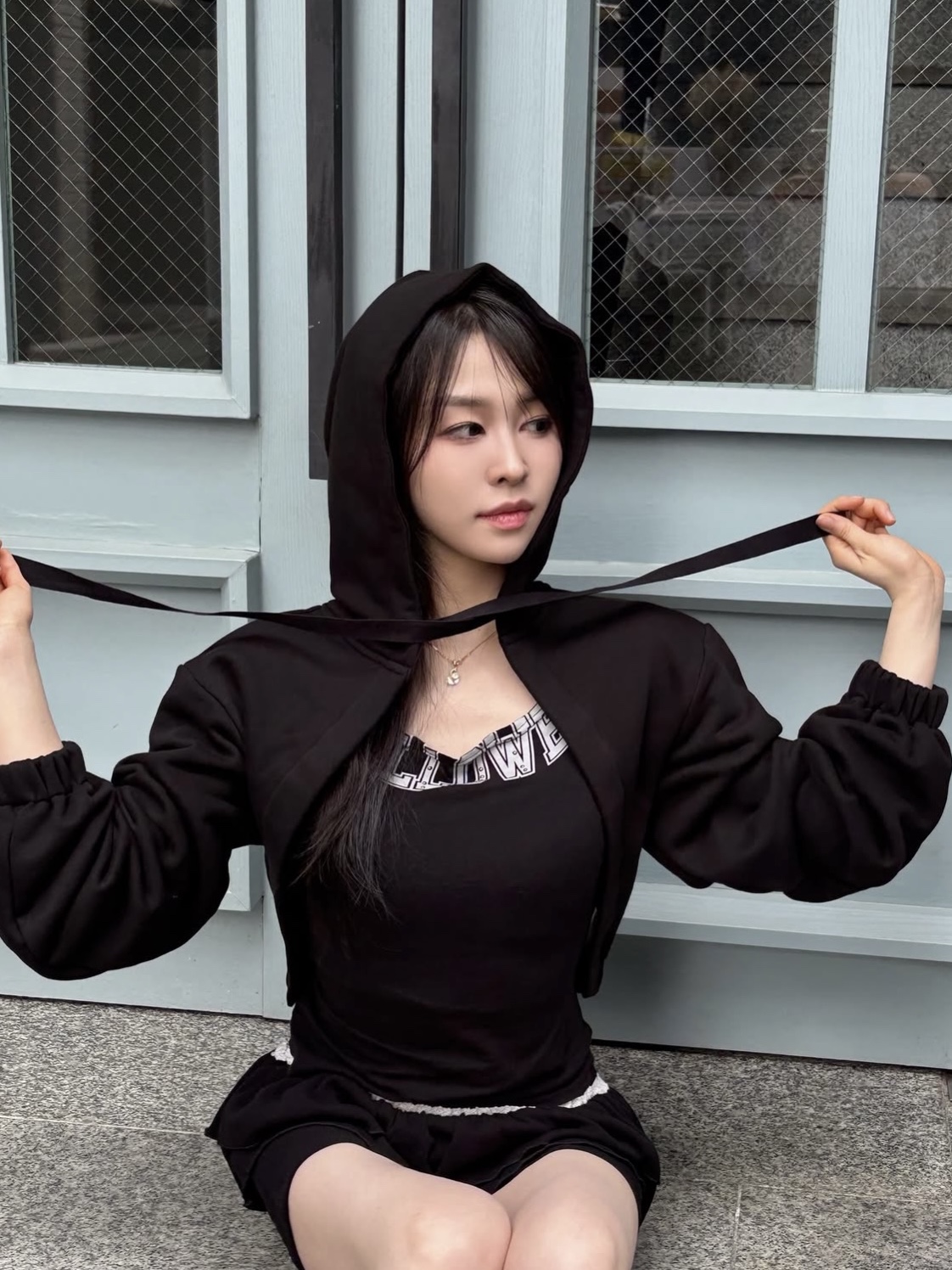 PHOS333 W Hooded Bolero 착용 스타일 - 4