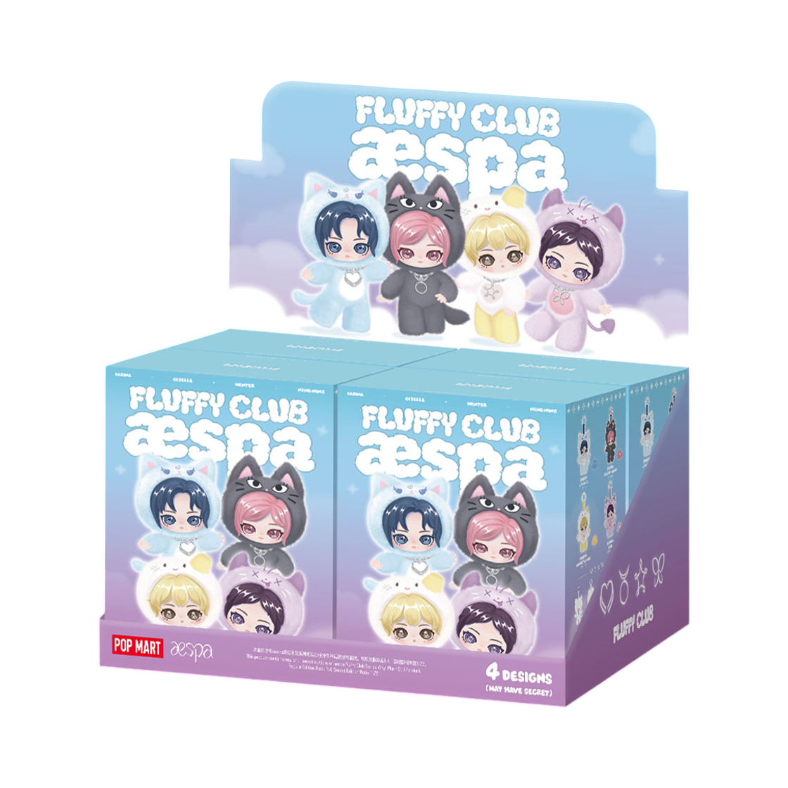 팝마트 x 에스파 플러피 클럽 시리즈 인형 키링 미개봉 랜덤박스 (4개입)(Pop Mart x Aespa Fluffy Club Series Vinyl Plush Doll Pendant Sealed Case (4 Blind Boxes))