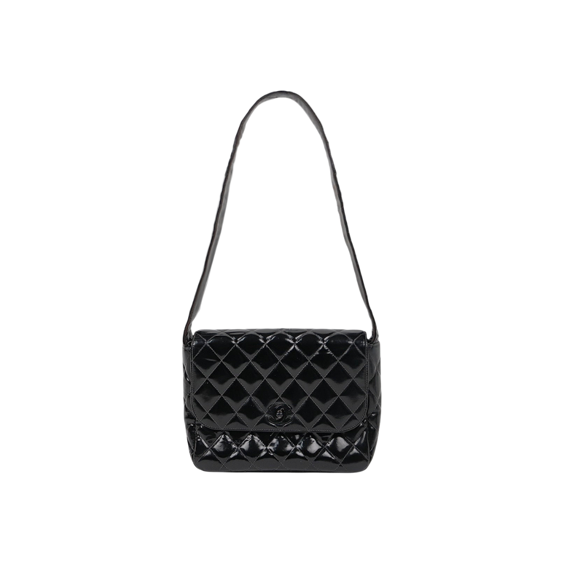 ITMI9WIG2DSM Chanel So Black Patent Quilted CC Flap Shoulder Bag