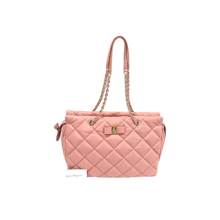 ITDS9OH4WCC6 Ferragamo 21 E766 Pink Napa Quilted Ginette Chain Shoulder Bag