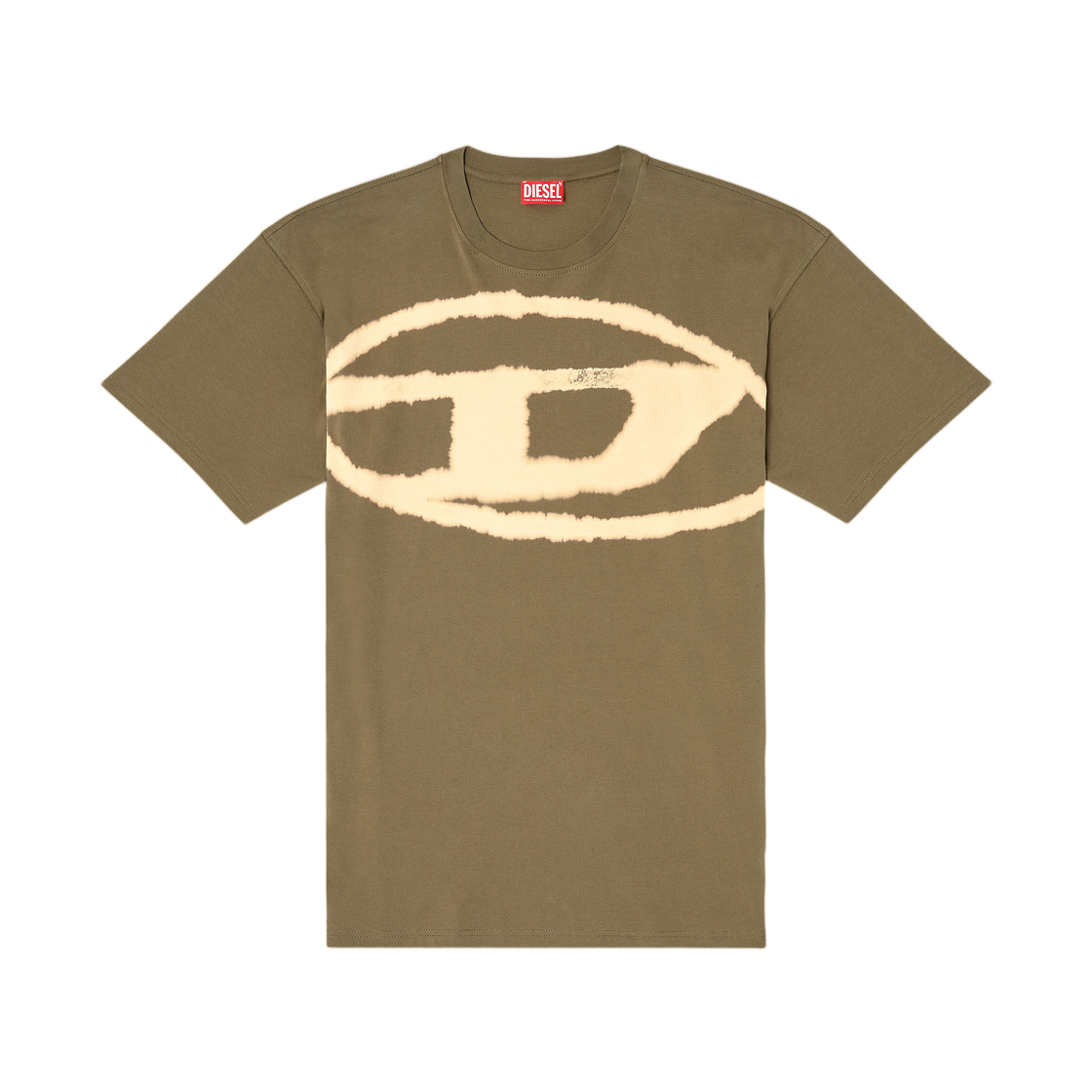 디젤 티셔츠 블리치트 오벌 D 로고 밀리터리 그린(Diesel T-Shirt with Bleached Oval D Logo Military Green) - 1