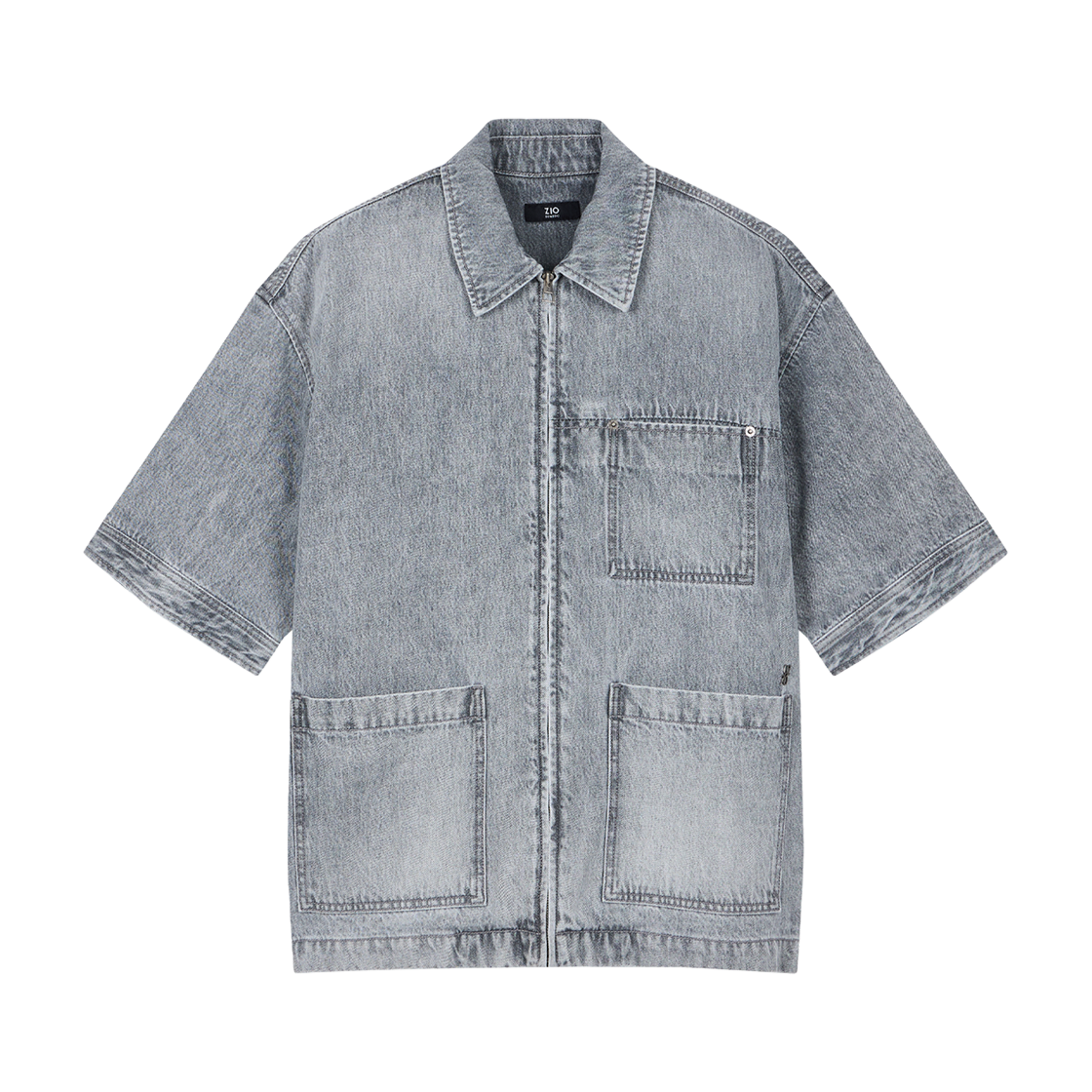 지오송지오 컬렉션 리오셀 데님 카라 지퍼 하프 셔츠 그레이 BI3SH325GY(ZIOSONGZIO COLLECTION Lyocell Denim Collar Zipper Half Shirt Gery) - 1
