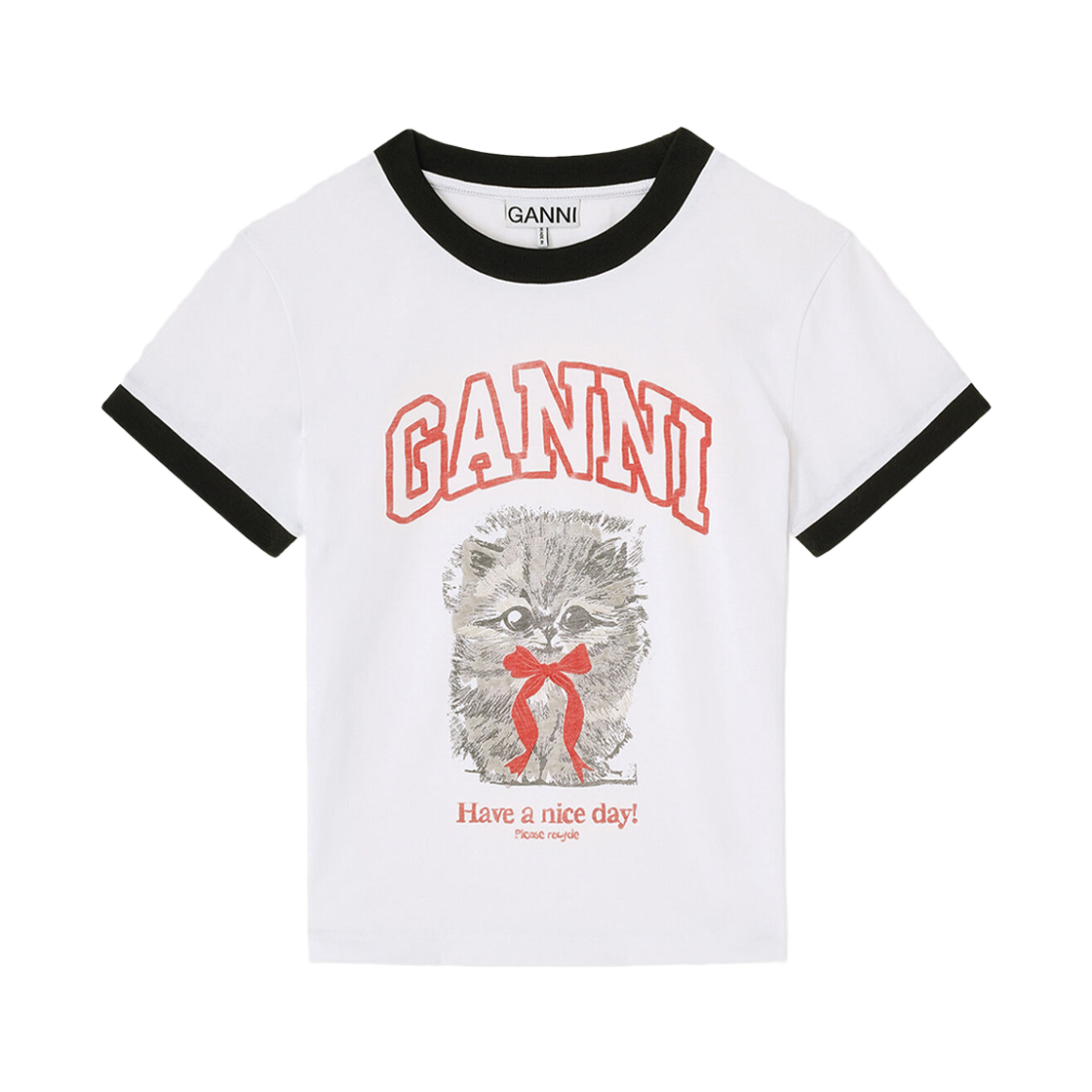 A1050030 151 [25% 쿠폰] (W) Ganni Logo Print Cotton T-Shirt Bright White