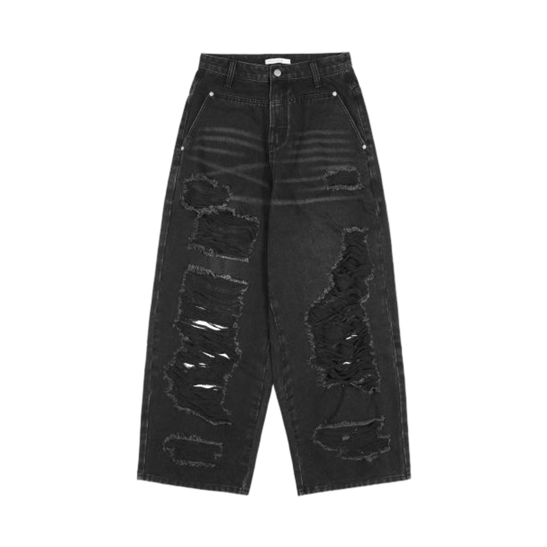 (W) 팬시 클럽 워시드 데미지 데님 팬츠 블랙((W) Fancy Club Washed Damaged Denim Pants Black)