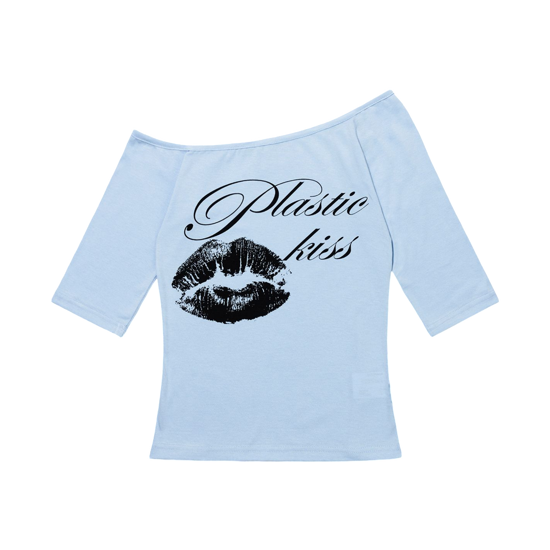 (W) 팬시 클럽 플라스틱 키스 원숄더 탑 스카이 블루((W) Fancy Club Plastic Kiss One Shoulder Top Sky Blue)