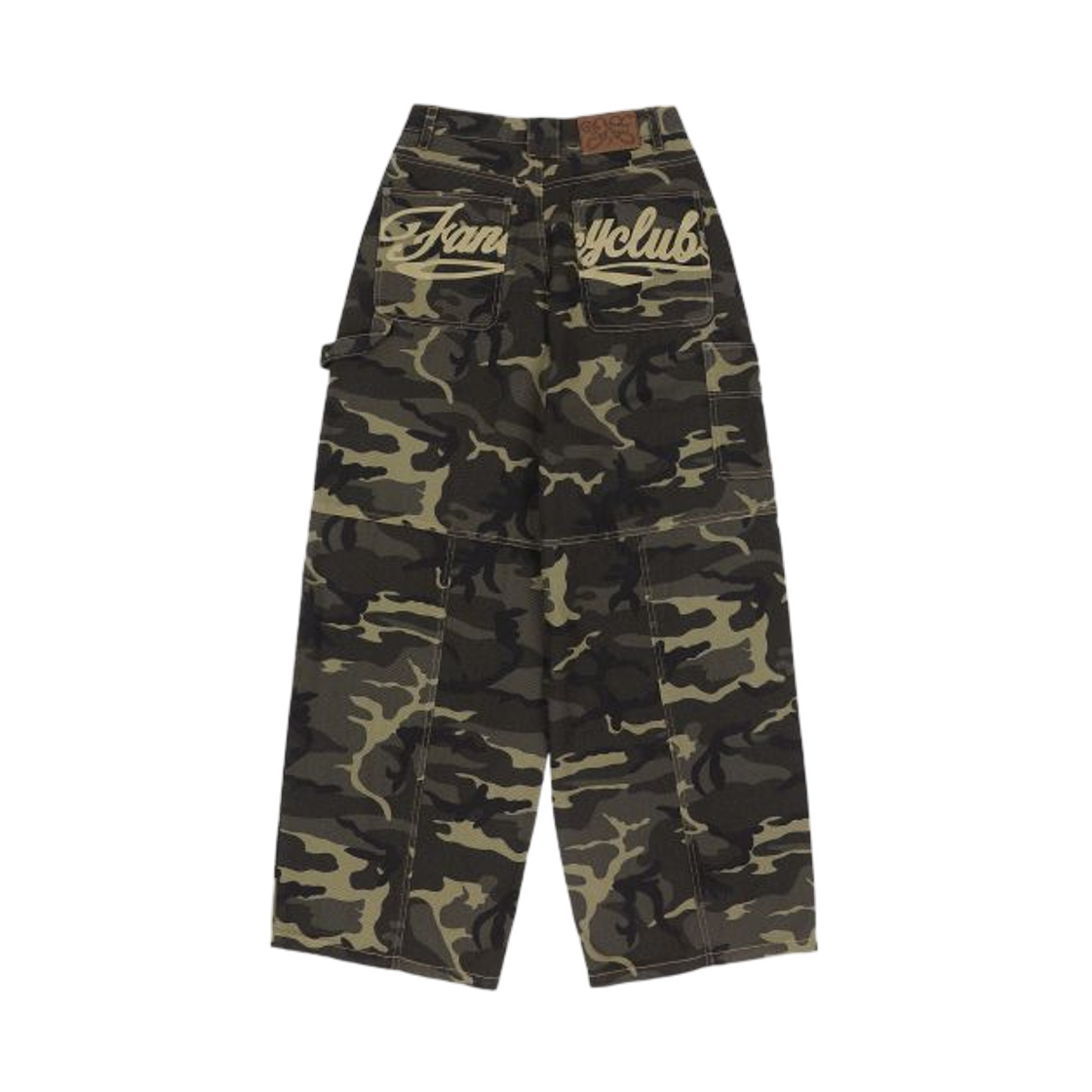 (W) 팬시 클럽 카펜더 레터링 데님 팬츠 카키 카모((W) Fancy Club Carpenter Lettering Denim Pants Khaki Camo) - 2