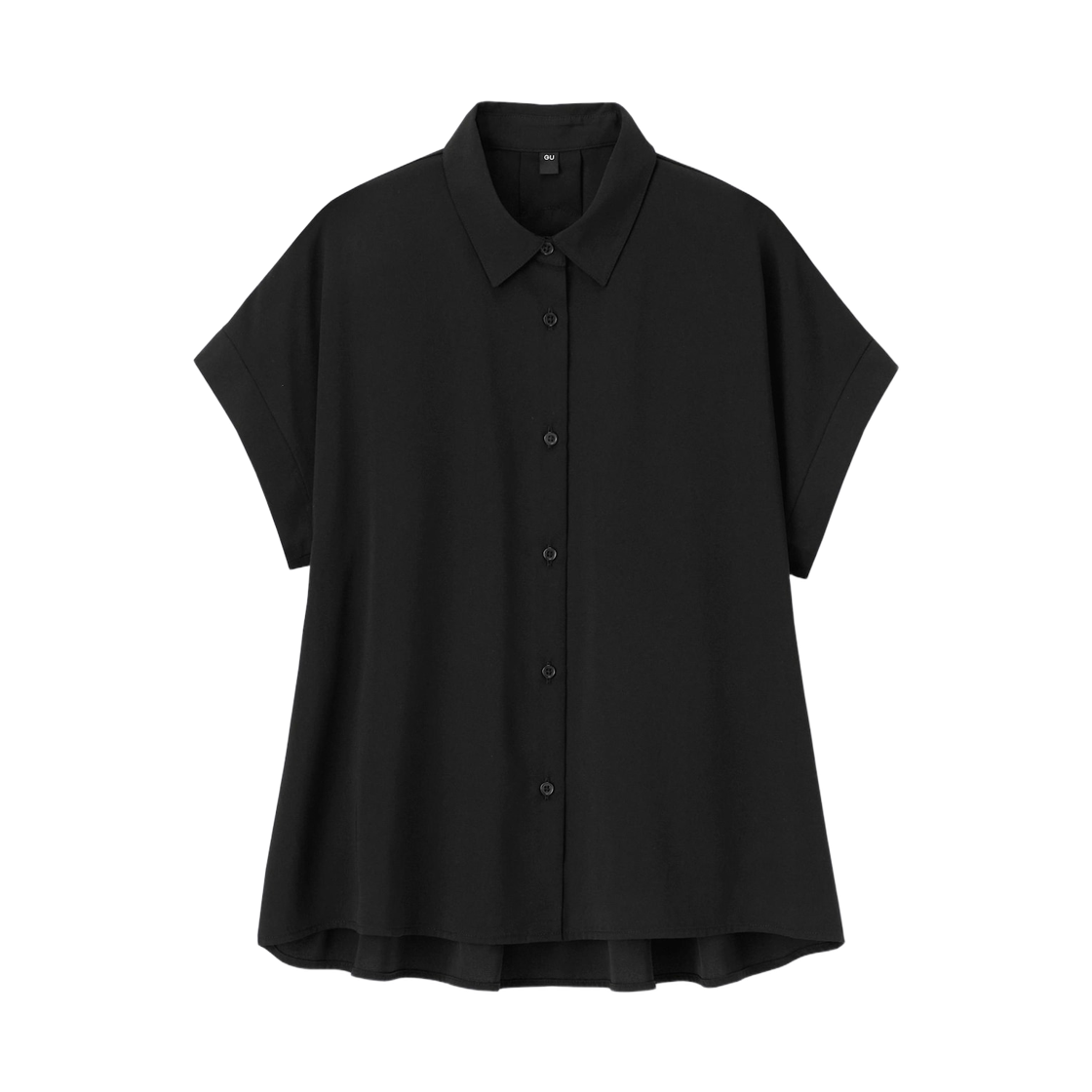 358737-09 (W) GU Draped Flared Short Sleeve Shirt Black