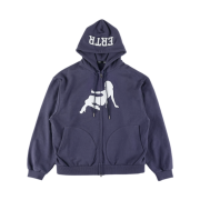 (W) ERTR Thumbs Up Boucle Hoodie Zip Up Navy