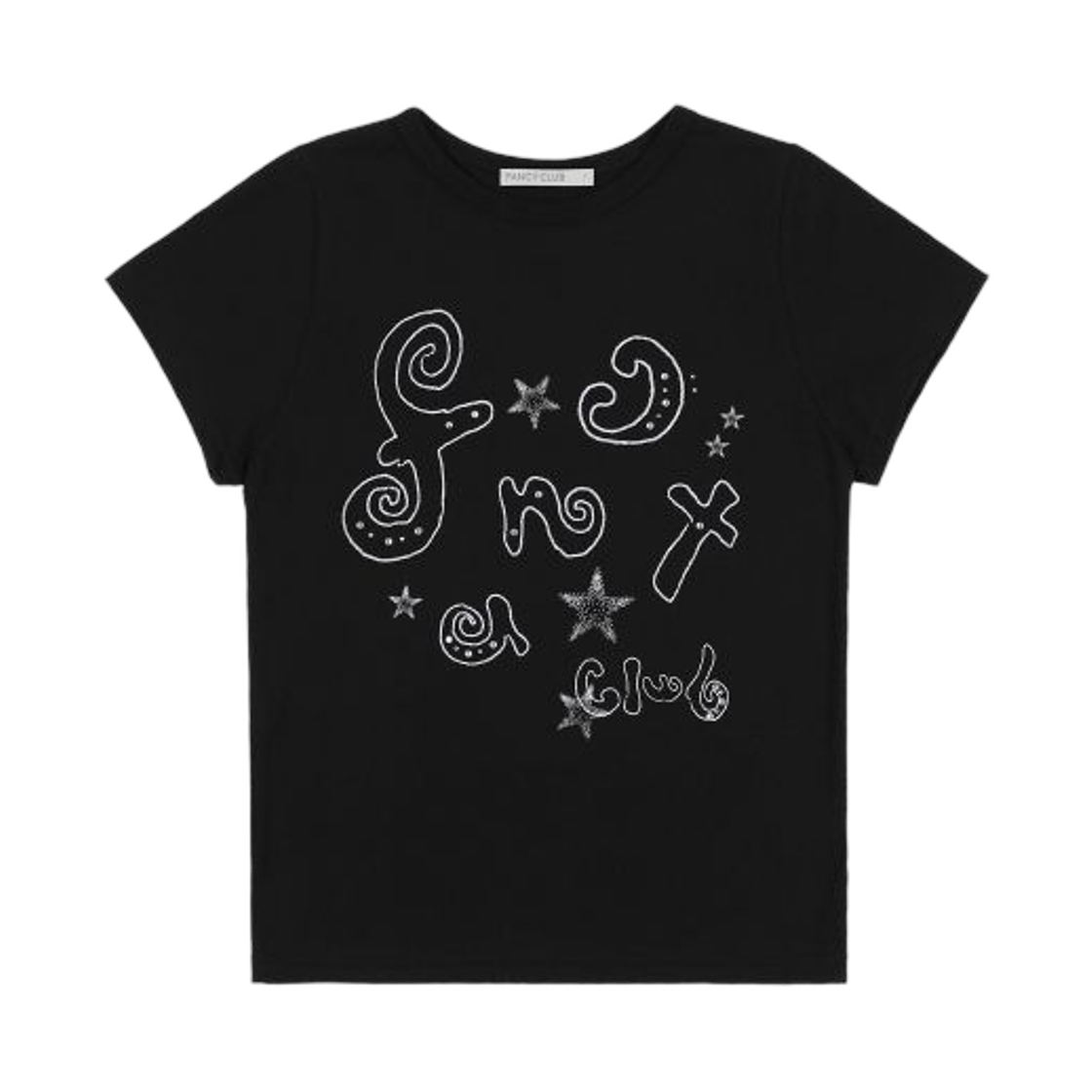 (W) 팬시 클럽 글리터 메이지 로고 티셔츠 블랙((W) Fancy Club Glitter Mage Logo T-Shirt Black) - 1