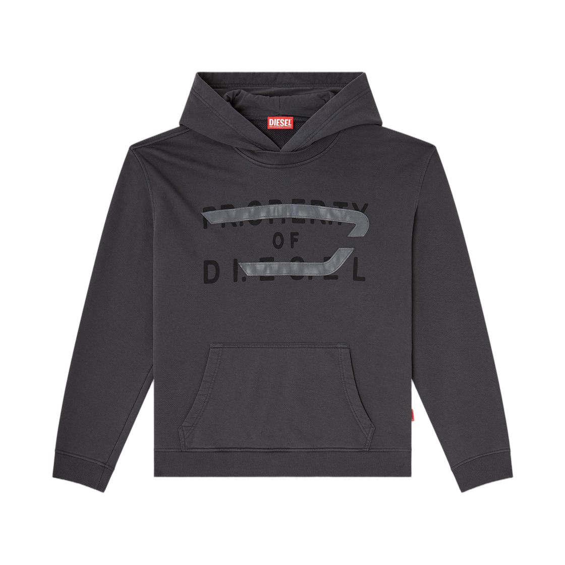 A210290JMBI-93R Diesel Cotton Hoodie with D Applique Dark Grey