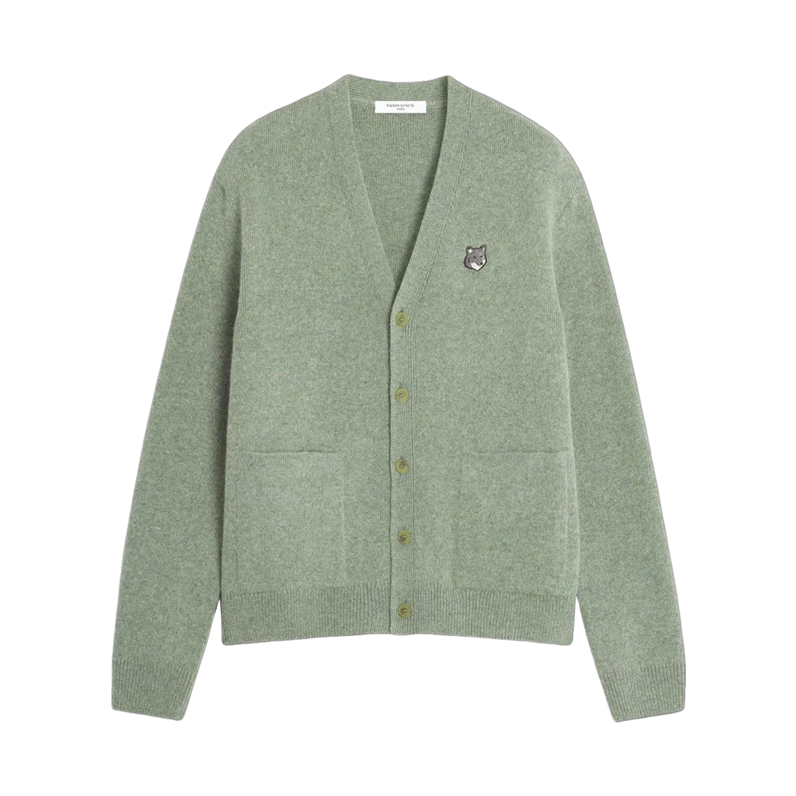 PM00510KT1180 P131 [25% 쿠폰] Maison Kitsune Fox Head Milano Lambswool Cardigan Laurel Green