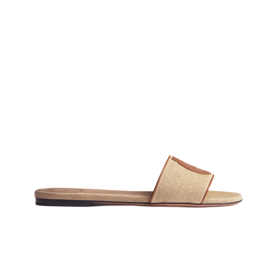 KCO727LEC-S07J (W) Dior Dioriviera Dior Medallion Slide Embroidered Cotton & Calfskin Natural Cognac Brown