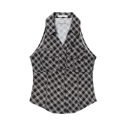 (W) Fancy Club Pocket Check Halterneck Top Black