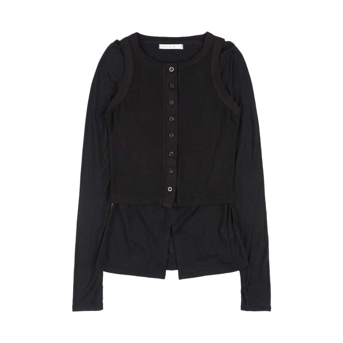 (W) 팬시 클럽 쓰리웨이 버튼 레이어드 롱슬리브 블랙((W) Fancy Club 3Way Button Layered Long Sleeve Black)