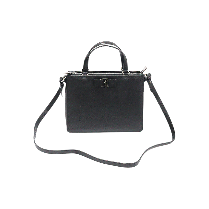 IT6ELG2JCQRR Ferragamo 21 E298 Black Saffiano Vara Tracy 2-Way Tote