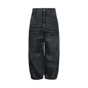 AX CONNECTION Waxed Curved Wide Baggy Denim Pants