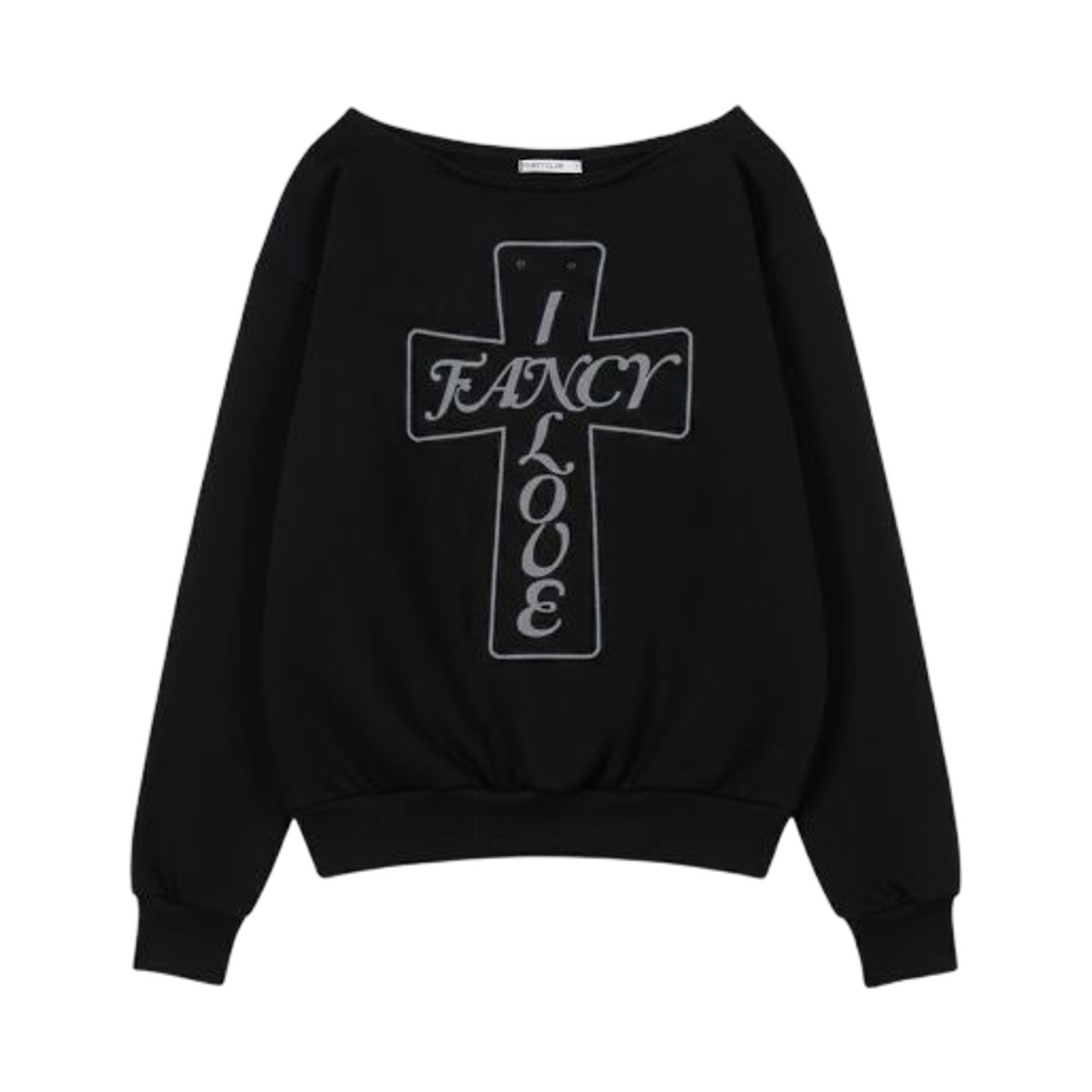 (W) 팬시 클럽 프로스 오프숄더 스웨트셔츠 블랙((W) Fancy Club Pros Off Shoulder Sweatshirt Black)