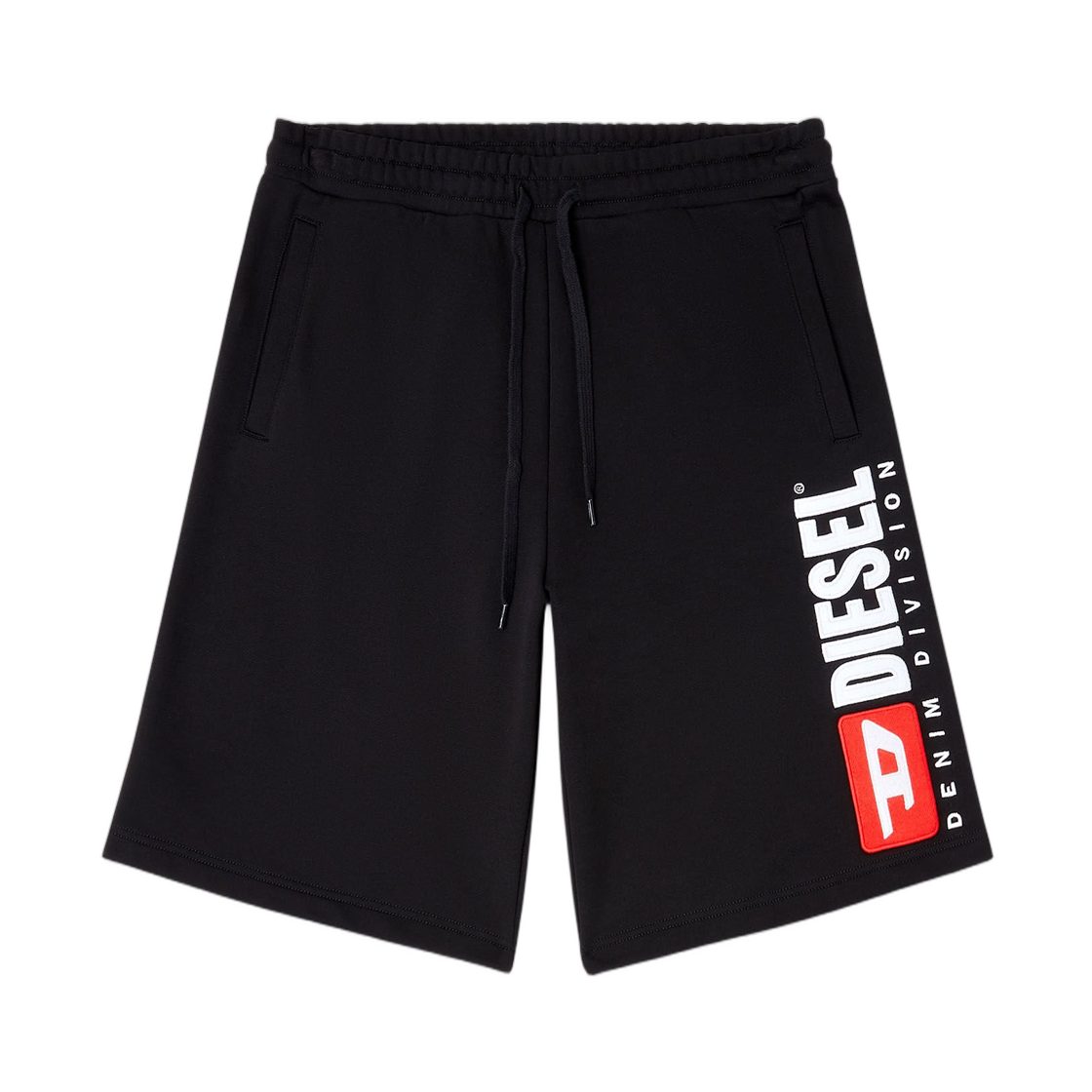 디젤 플리스 쇼츠 맥시 로고 패치 블랙(Diesel Fleece Shorts with Maxi Logo Patch Black)