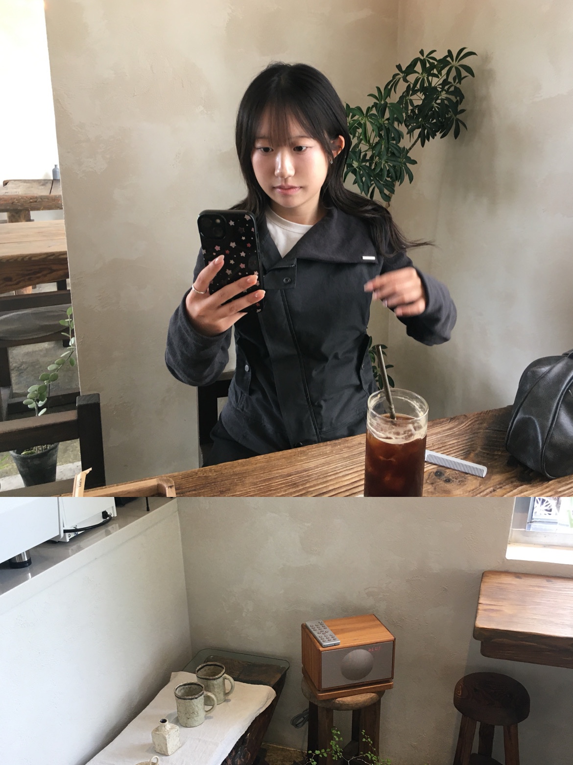 (W) Miseki Seoul Unbalanced Layered Skirt Black, (W) Miseki Seoul Slash Ribbed Jacket Charcoal 착용 스타일 - 2