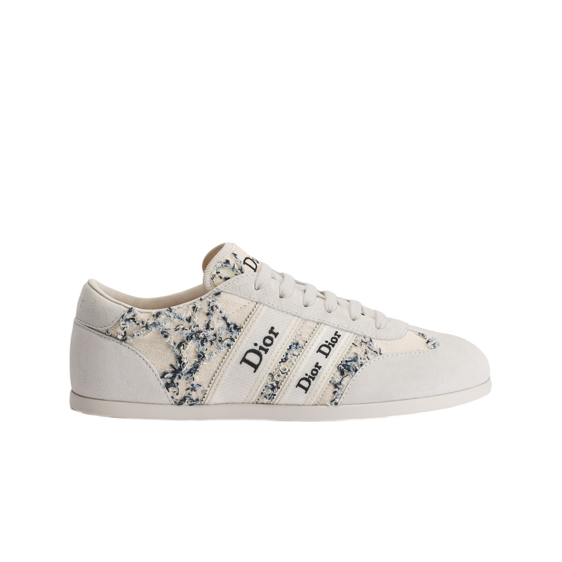 KCK554DCS-S33U (W) Dior Ribbon Sneaker Suede Calfskin & Cannage Cotton Boucle Trench White