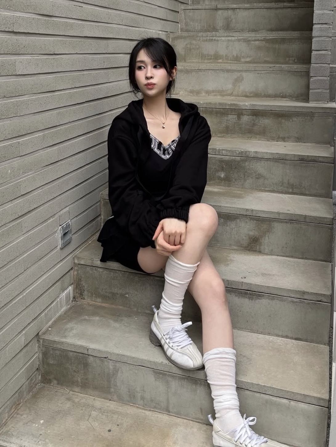 PHOS333 W Hooded Bolero 착용 스타일 - 1