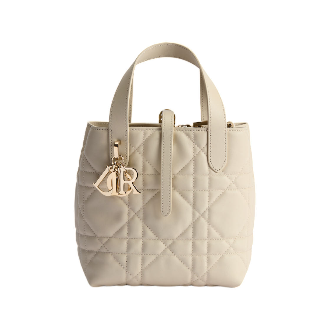 M2835OSNW-M79U Dior Small Dior Toujours Vertical Tote Bag Macro Cannage Calfskin Creme