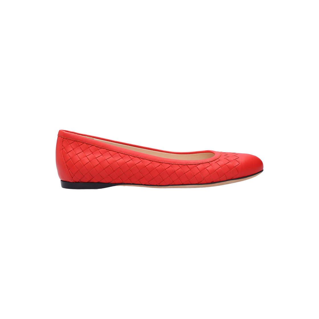 IT9H8QQRUOMW Bottega Veneta Intrecciato Woven Flat Shoes Scarlet