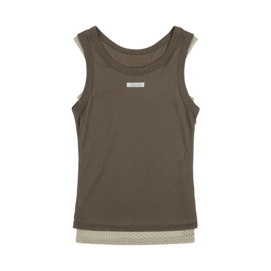(W) 팬시 클럽 쓰리웨이 도트 메쉬 레이어드 슬리브리스 브라운((W) Fancy Club 3Way Dot Mesh Layered Sleeveless Brown) - 1