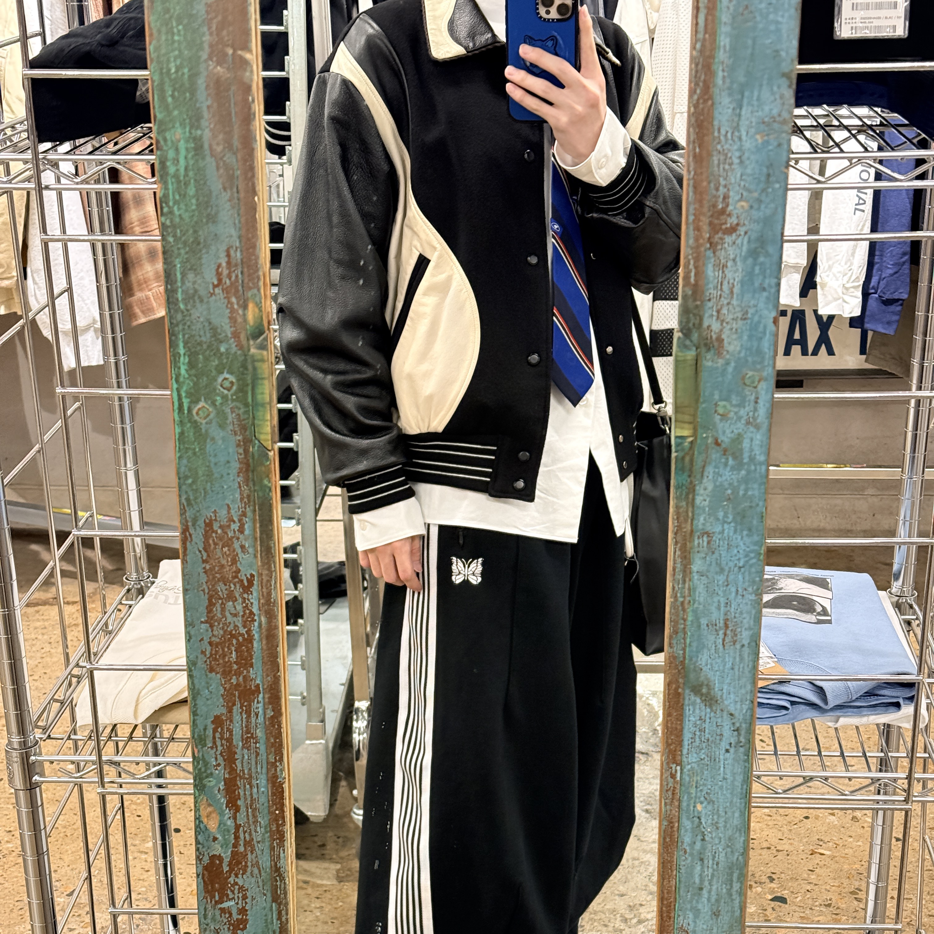 Needles x LHP H.D. Track Pants Cotton Jersey Black, Ader Error Aver Tie Navy 착용 스타일