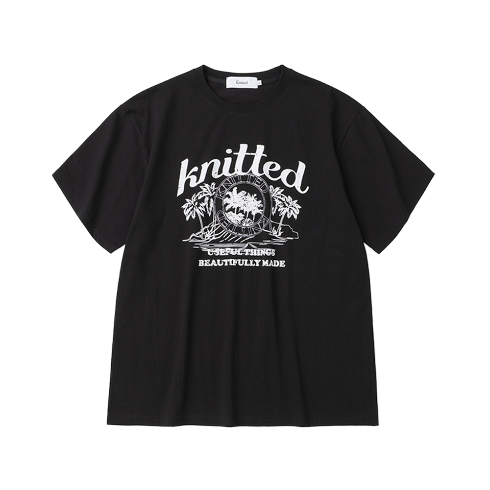 니티드 피그먼트 팜트리 그래픽 티셔츠 크롭 블랙(Knitted Pigment Palm Tree Graphic T-Shirt Black)