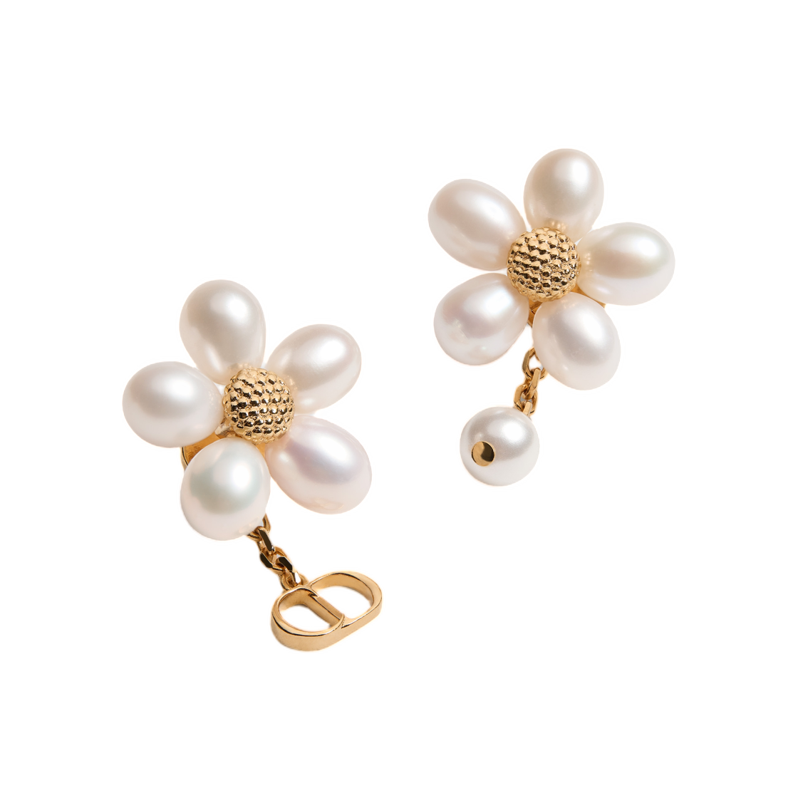 E4772WOMFW-D301 (W) Dior Dioriviera Brush And Bloom Earrings Finish Metal Freshwater Pearl Resin Pearl Gold White