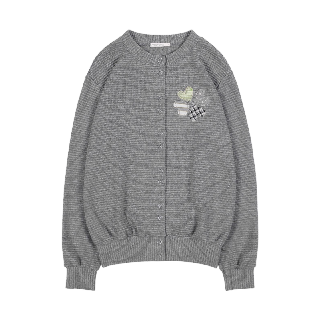 (W) 팬시 클럽 클로버 패치워크 가디건 그레이((W) Fancy Club Clover Patchwork Cardigan Gray)