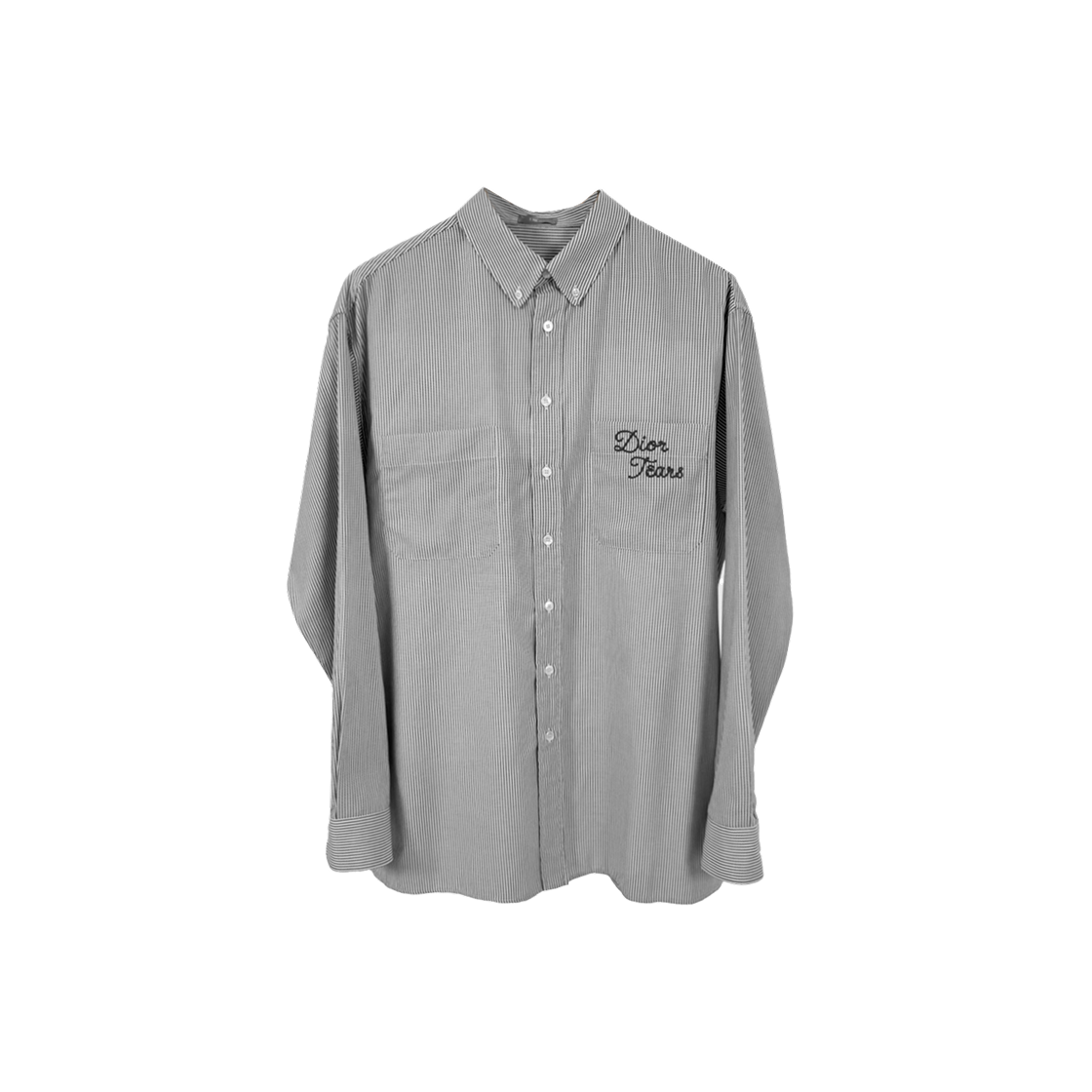 ITTUQQLFULTW Dior x Denim Tears Men Cotton Stripe Oxford Shirt Gray