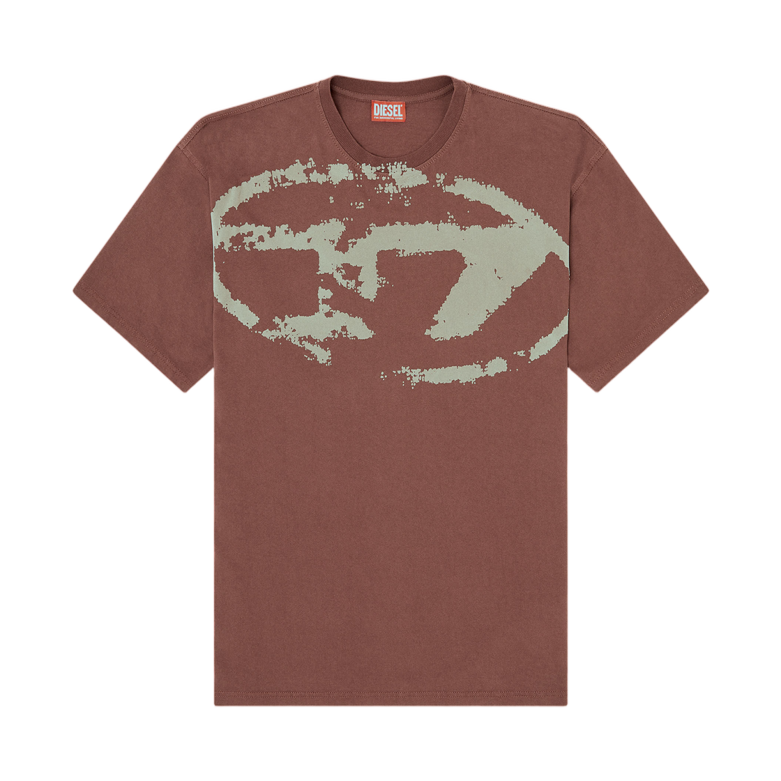 디젤 티셔츠 디스트레스드 플록드 로고 브라운(Diesel T-Shirt with Distressed Flocked Logo Brown) - 1