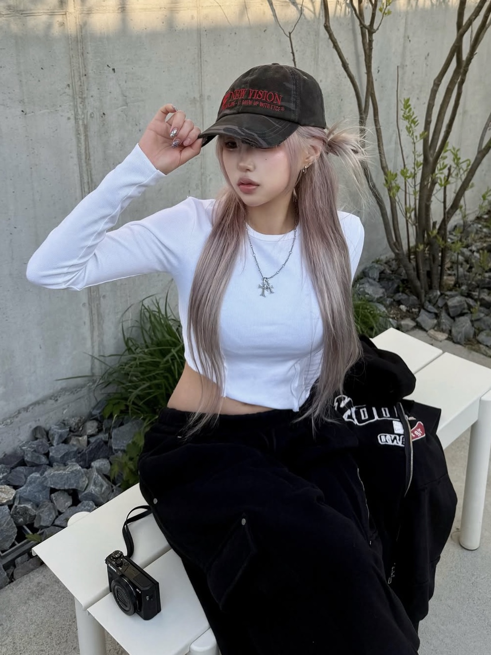 PHOS333 W Diagonal Long Sleeved White 착용 스타일 - 4