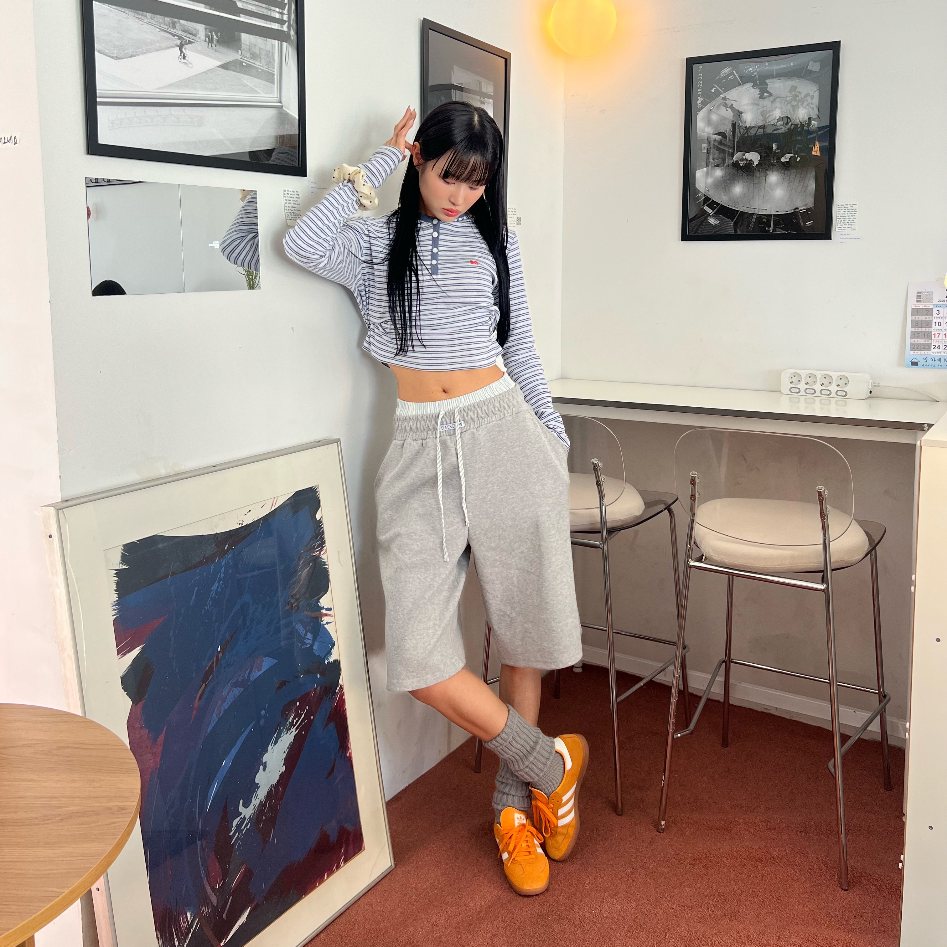 SLEEKGLOW Boxer Trunk Bermuda Pants Gray 착용 스타일 - 2