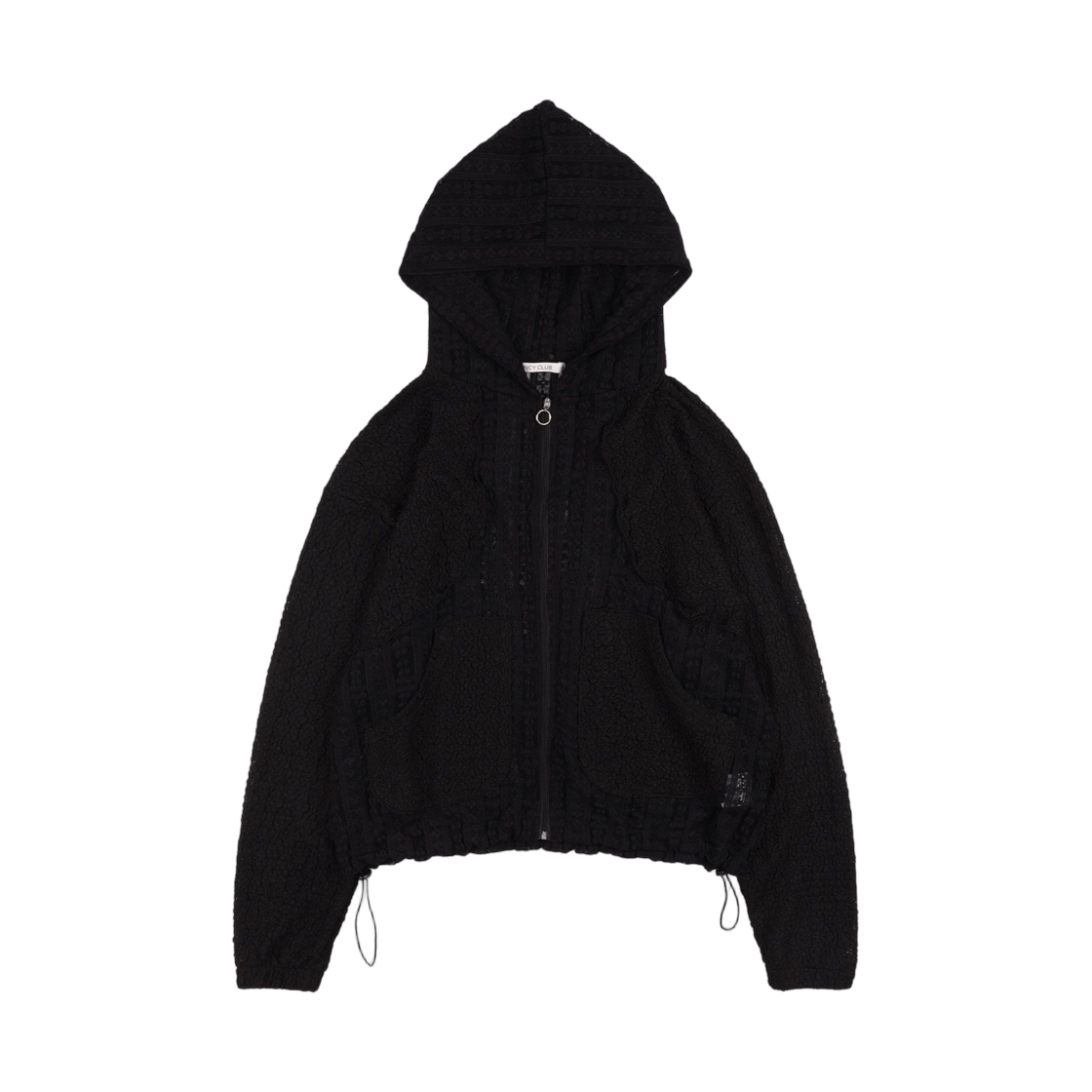 (W) 팬시 클럽 플럼피 레이스 라인 후드집업 블랙((W) Fancy Club Plumpy Lace Line Hooded Zip Up Black) - 1
