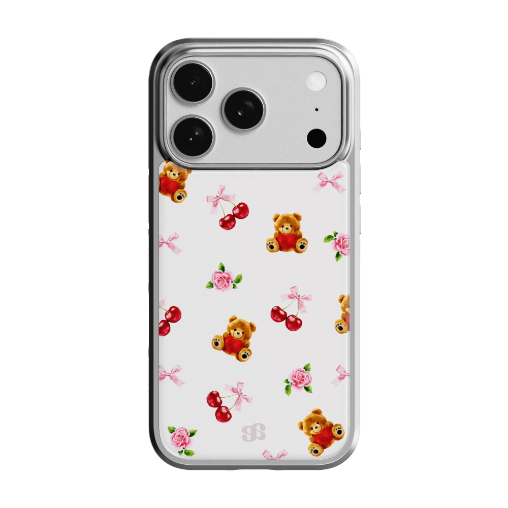 E2603_0010 earpearp Teddy Cherry Epoxy Bumper Case - Silver