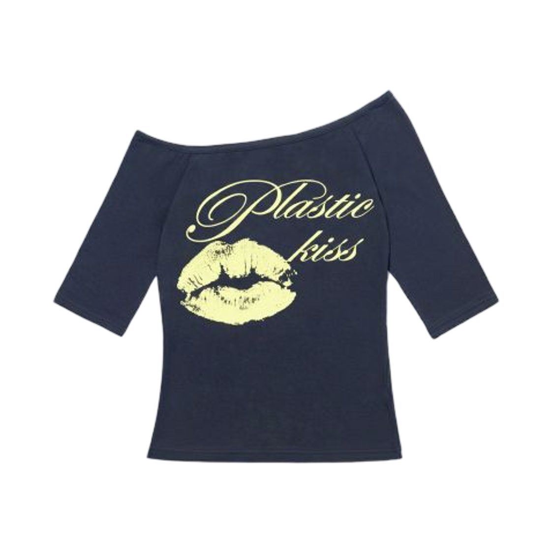 (W) 팬시 클럽 플라스틱 키스 원숄더 탑 네이비((W) Fancy Club Plastic Kiss One Shoulder Top Navy)