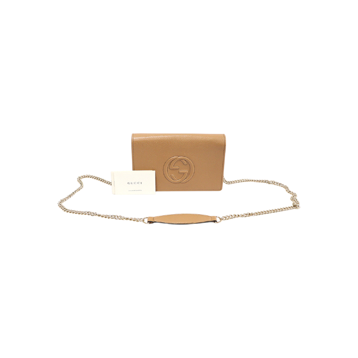 ITELT3SUCEI8 Gucci Beige Leather Soho WOC Chain Wallet Mini Crossbody Bag