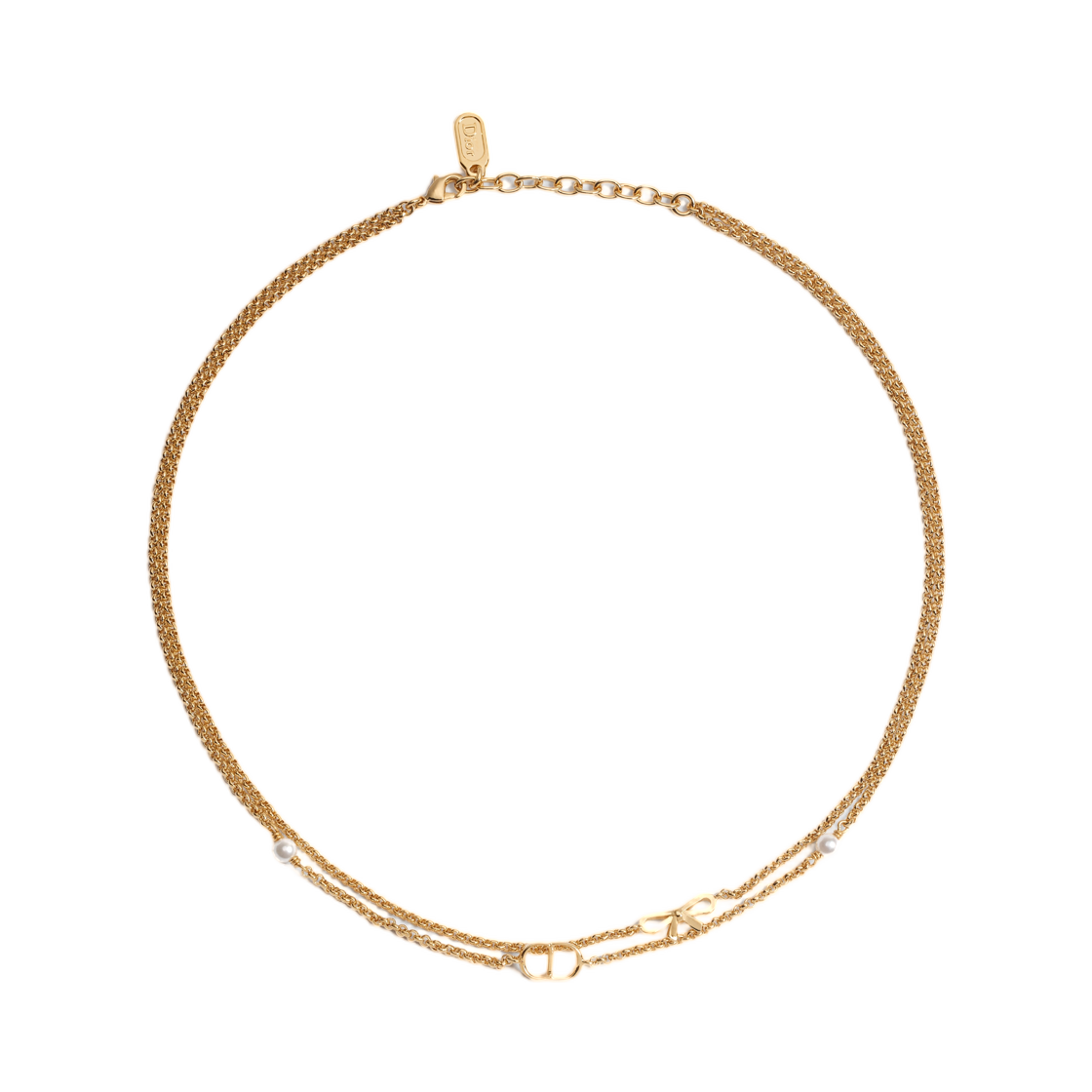 N3835WOMRS-D301 (W) Dior CD Mini Bow Necklace Finish Metal & Resin Pearl Gold White