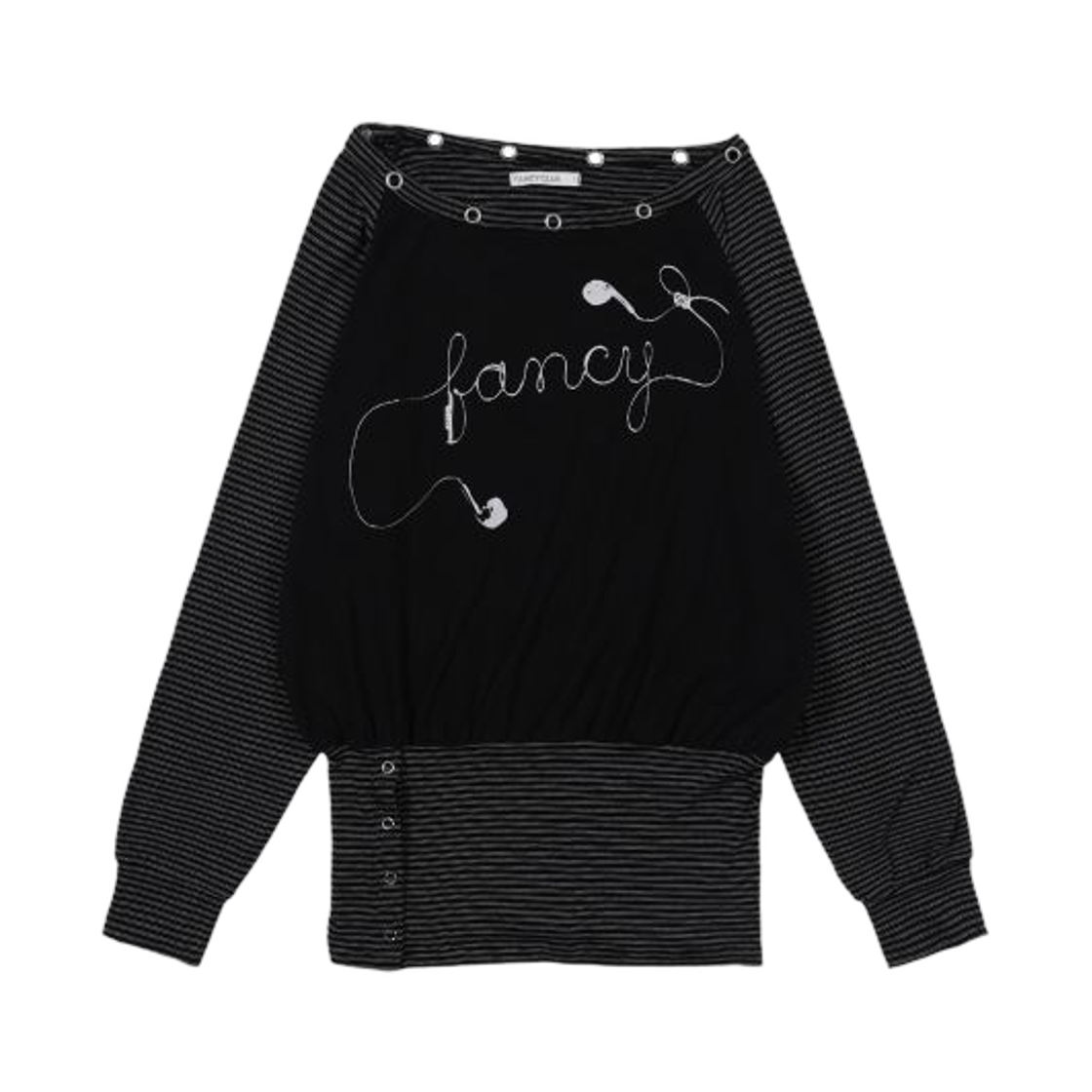 (W) 팬시 클럽 드로잉 스트라이프 오프숄더 블랙((W) Fancy Club Drawing Stripe Off Shoulder Black)