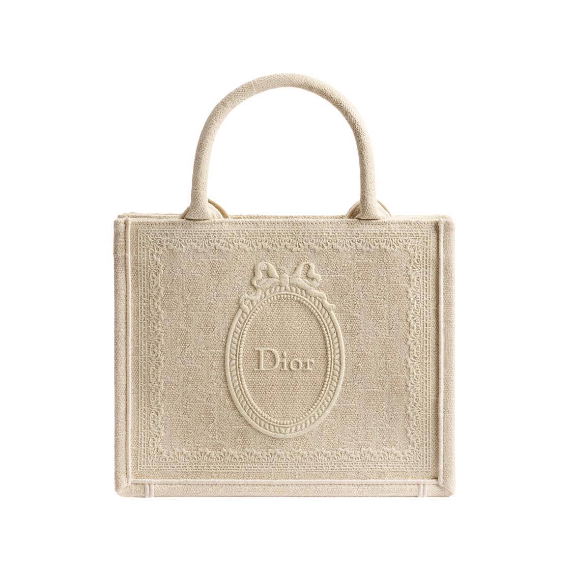 M1404OEWW-M918 Dior Small Dior Book Tote With Strap Dior Oblique Washed Embroidery & Dior Medallion Beige