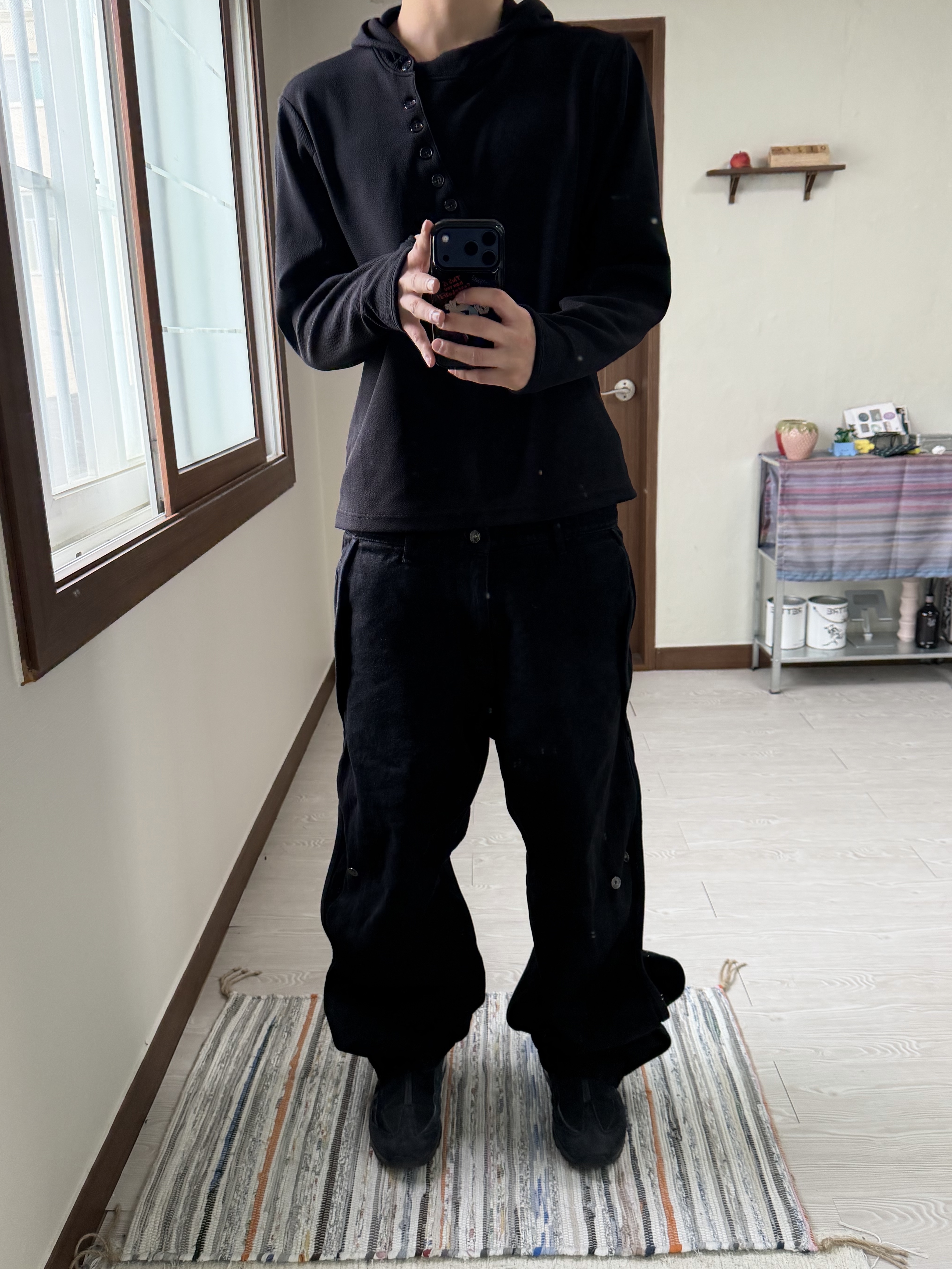 Sansan Gear Cotton Wave Pants Black, Nike Air Max 95 ZIP SP Big Bubble Black 착용 스타일