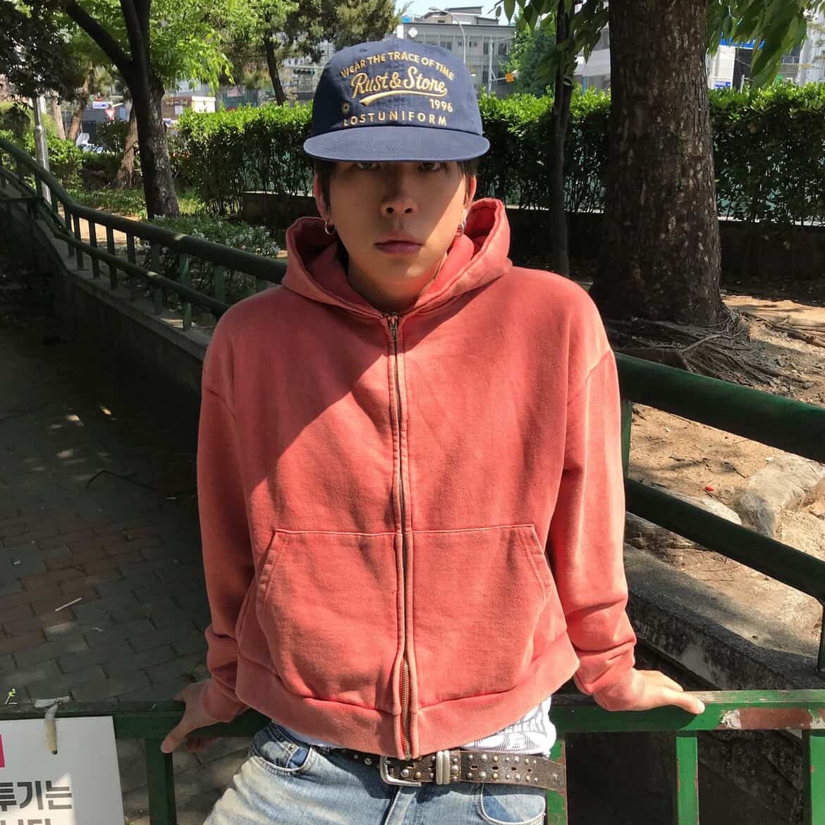 Rust And Stone Time Trace Ball Cap Navy 착용 스타일 - 6