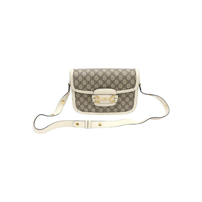 구찌 602204 GG 수프림 캔버스 화이트 레더 홀스빗 1955 미디엄 숄더백(Gucci 1955 Horsebit Medium Shoulder Bag in White GG Supreme Canvas & Leather) - 1